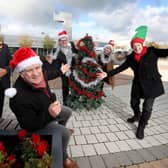Pictured L-R (back row): Cllr Billy Webb, Mayor of Antrim & Newtownabbey Borough Council, Chris Flynn, centre director at The Junction; Sarah Mackey, executive and business support at Arts & Business NI. L-R (front row): Dan Gordon, actor and Paul Mc Eneaney, artistic director at Cahoots NI launch the return of award-winning Christmas panto, Elves Got Talent 2, to The Junction in Antrim.