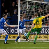 Coleraine’s Lyndon Kane get back on the line to clear Jonny Addis’ goal-bound effort