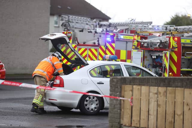 Police and Fire Service are at the scene at the Elm's Park area of Coleraine. Pic Steven McAuley/McAuley Multimedia