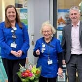 Sadie with Lyndsay Sinclair (Pharmacy Manager in Portrush) and Tony Toner (Area Manager)