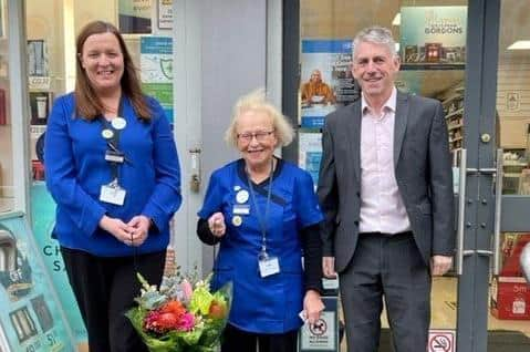 Sadie with Lyndsay Sinclair (Pharmacy Manager in Portrush) and Tony Toner (Area Manager)