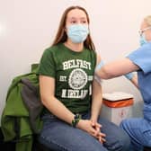 Press Eye - Belfast - Northern Ireland - 30th November 2021

Amber McCalmont receives her vaccination from Harriet Craig at the NHS COVID-19 Vaccination Centre at Seven Towers Leisure Centre in Ballymena, Co. Antrim.  

The global pandemic continues to have an effect on daily life in Northern Ireland with booster jabs being introduced to try and help the impact of the virus. 

Picture by Jonathan Porter/PressEye