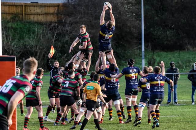 Dave O'Connor secures lineout possession for Bann. Picture: John Mullan