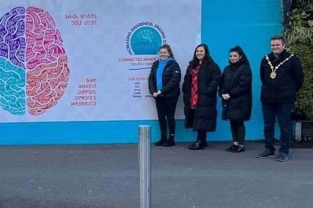 The Mayor of LCCC, Alderman Stephen Martin was delighted to support the Connected Minds Lisburn youth committee at the launch of their art project in Lisburn City Centre