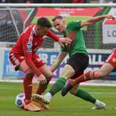 Seanan Clucas (centre) on show for Glentoran earlier this season against Portadown. Pic by PressEye Ltd.