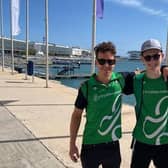 Oliver Gunning (right) and guide Tom Flaherty  in Valencia at the European Para Triathlon Championship.