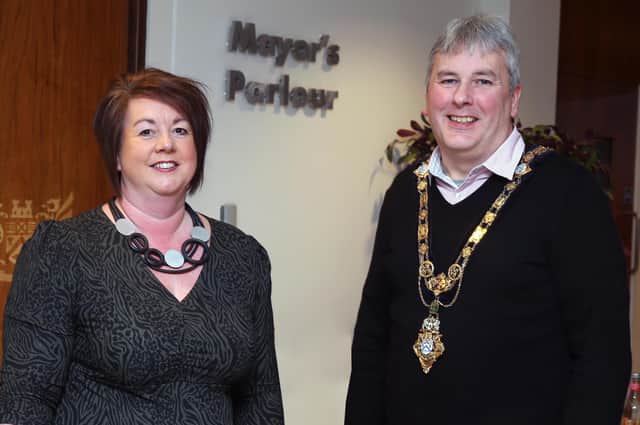 The Mayor of Causeway Coast and Glens Borough Council, Councillor Richard Holmes, with Elaine Taylor