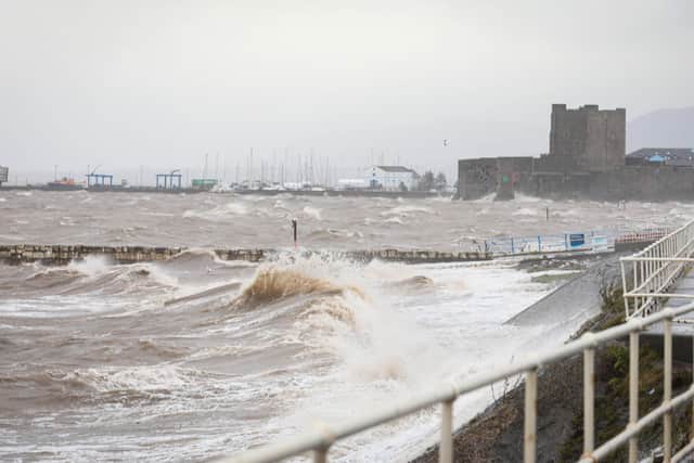 Choppy waters in Carrickfergus as Storm Barra has brought strong winds, heavy rain and snow to Northern Ireland, with a yellow weather warning in place until 9am on Wednesday. Picture Matt Mackey / Press Eye.