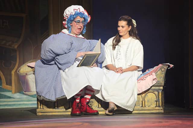 Nanny Cranny William Caulfield and Princess Beauty, Rachael O’Connor in Sleeping Beauty at the Millennium Forum.