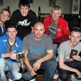 Some of the Mosside team winners of the LMA Knockout Cup pictured at the LMA presentation in the Coleraine FC Social Club on Saturday. CR29-PL