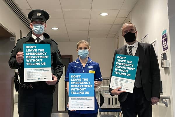 Inspector Phil Robinson, Nursing Sister Tamar Boyle from Mater ED and Paul Cavanagh (Director of Commissioning, Health and Social Care Board)