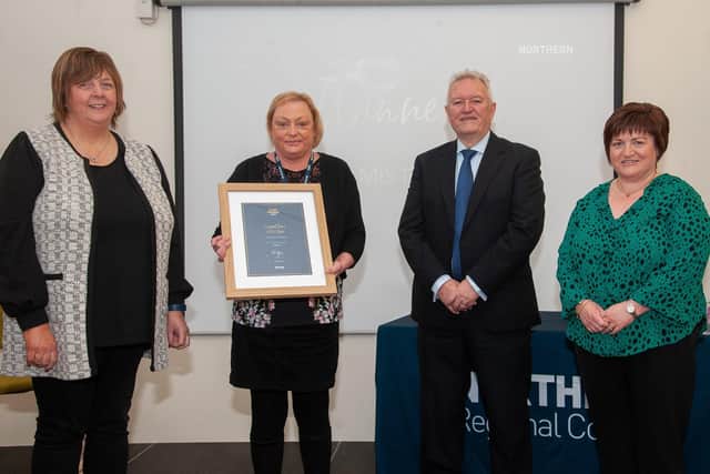 The Coleraine Estates Decant Team and the MIS Team were both commended for their exemplary performance during the Covid pandemic. Bill McCluggage, Chair of Audit and Risk Committee, is pictured with representatives from both winning teams.