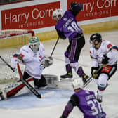 Press Eye - Belfast, Northern Ireland - 07th November 2021 - Photo by William Cherry/Presseye

Belfast Giantsâ€TM Tyler Beskorowany with Glasgow Clanâ€TMs Colin Campbell during Sundays Elite Ice Hockey League game at the SSE Arena, Belfast. Photo by William Cherry/Presseye