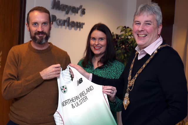 Steven, along with his wife Rebecca, with the Mayor of Causeway Coast & Glens Borough Council, Cllr Richard Holmes