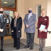 The Chairman of the Board of Governors, Mr Peter Aiken and Principal Miss Gillian Gibb, welcomed the Education Minister to Portadown College.