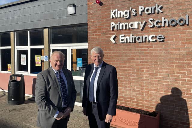 Terry Shields with Education Authority chair Barry Mullholland