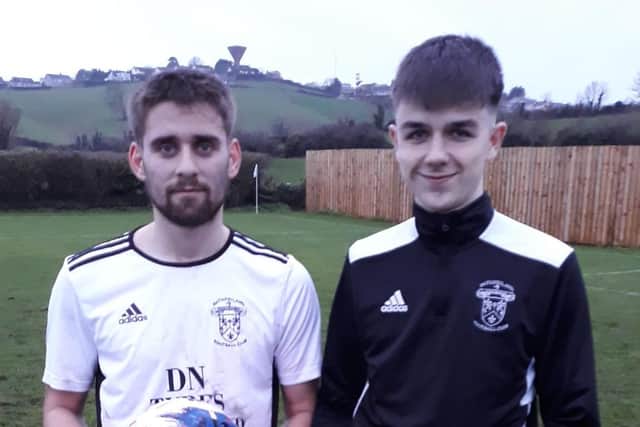 Caolon Teer (left) and Sam McCallsiter both scored hat tricks in the game versus Coagh United Reserves