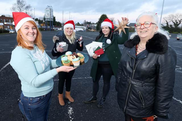 Local traders Zoe Shiels of Blixt Bakery, Cathryn Abernethy of Pink Paper Designs and Kelsey Carroll of Squiggles and Sketches pictured with Cllr Hazel Legge, Vice Chair of Lisburn & Castlereagh City Council Development Committee