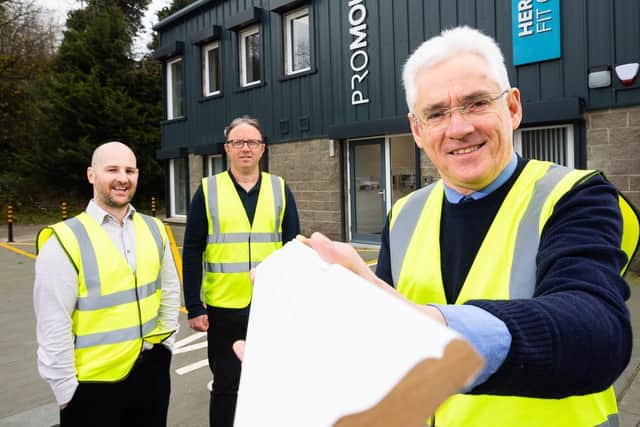 Pictured at the new factory premises in Cookstown are (l-r) :  Julian Knipe, Commercial Manager, Heron Fit Out; Chris McCreanor, General Manager, Northern Mouldings Ltd (Promould) and Martin Blaney, Manufacturing Director, Heron Bros.