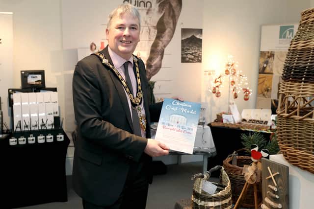 The Mayor of Causeway Coast and Glens Borough Council, Councillor Richard Holmes, pictured during a visit to Flowerfield Art Centre’s Christmas Craft Market earlier this month