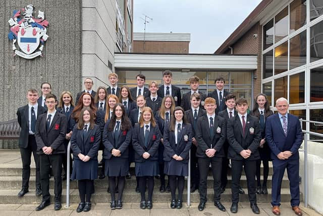 Ballymena Academy pupils who recently received P F Martin Achievement Awards pictured with  Mr S Black (Principal)