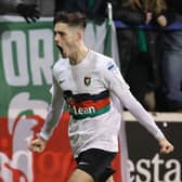 Glentoran's Jay Donnelly celebrates scoring against Coleraine. Pic by Pacemaker.