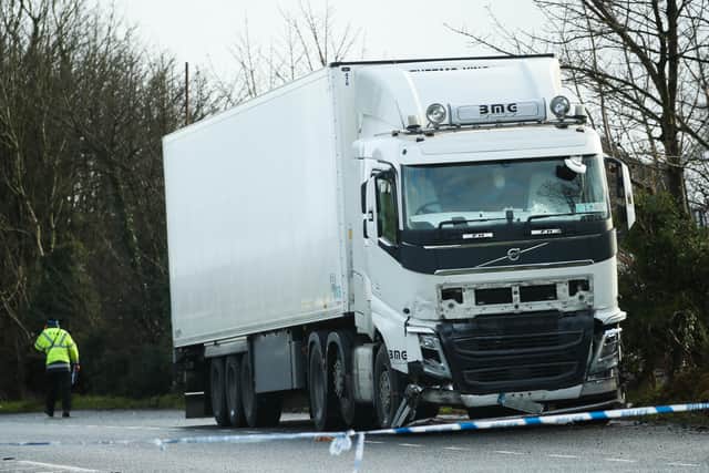 The scene where three men have died following a two-vehicle crash in Co Tyrone. 
The crash happened at around 1.50am on Monday at the Omagh Road area of Garvaghy and involved a car and a lorry. 
The three men, all aged in their 20s, died at the scene. 
A fourth man, also in his 20s, is in hospital and is being treated for serious injuries.

Photo by Press Eye