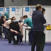 The mass vaccination centre at the Titanic Exhibition Centre in Belfast as the rollout of Covid-19 boosters accelerates.

Picture: Arthur Allison/Pacemaker Press.