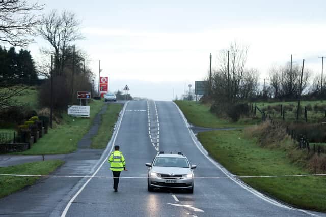 Police at the scene of a road traffic collision in the Omagh Road area of Garvaghy, Co Tyrone where three men have died. Photo by Kelvin Boyes / Press Eye