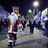 Members of the Orange Order along with local bandsmen take part in a Christmas themed procession through Markethill