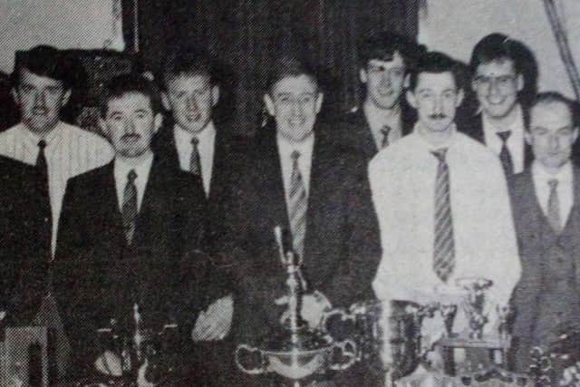 Trophy winners who attended the annual dinner dance and prize distribution of the Mid-Antrim Motor Club at the Country House Hotel, Kells.
1989