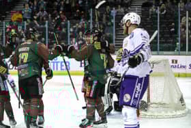 Belfast Giants’ Tyler Soy celebrates scoring against the Glasgow Clan during Boxing Day’s Elite Ice Hockey League game at the SSE Arena in Belfast
