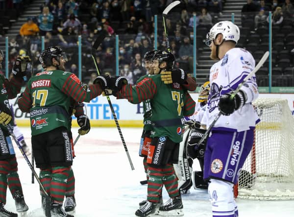 Belfast Giants’ Tyler Soy celebrates scoring against the Glasgow Clan during Boxing Day’s Elite Ice Hockey League game at the SSE Arena in Belfast