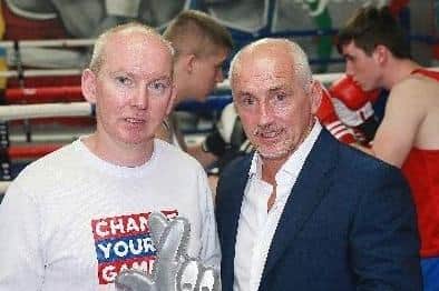 Former world champion Barry McGuigan presented a National Lottery Award to Paul Johnston in 2015. (Pic Bill Smyth Photography).