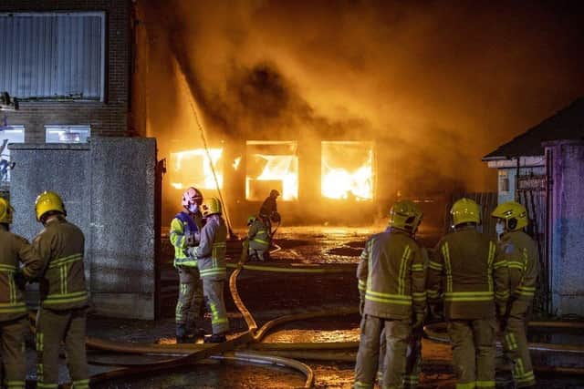 Firefighters tackle a major blaze in a factory complex on the Ballymena Road in Ballymoney, Co Antrim in November 2021. Picture: Steven McAuley/McAuley Multimedia