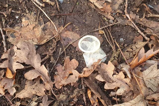 A used condom at the entrance to the Quaker Graveyard in Lyanstown, Craigavon., Co Armagh.