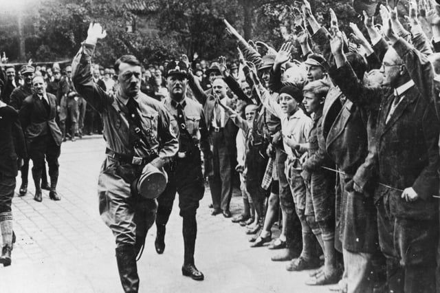 1929: Adolf Hitler (1889 - 1945), leader of the German National Socialist Party, during a visit to Munich. (Photo by Hulton Archive/Getty Images)