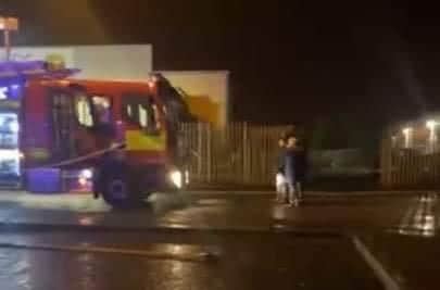 The NI Fire and Rescue Service attend a blaze at Tullygally shops in Craigavon.
