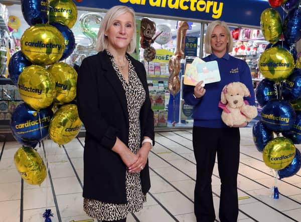 The Card Factory in Castle Mall, Antrim, has relocated to a new larger unit within the shopping centre. Pictured outside the new store is Area Manager, Val Irvine (left) and Store Manager, Mel Sloan (right).