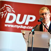 PACEMAKER BELFAST  01/07/2021
 DUP leader Sir Jeffrey Donaldson speaks to the media today at the Stormont hotel.