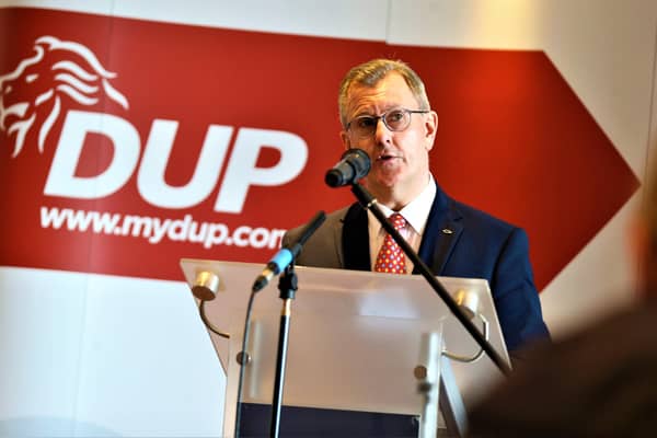 PACEMAKER BELFAST  01/07/2021
 DUP leader Sir Jeffrey Donaldson speaks to the media today at the Stormont hotel.