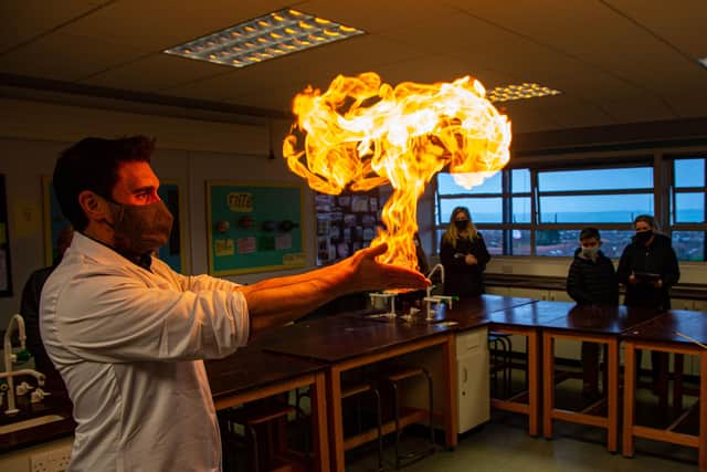 Mr Murphy demonstrating the wonders of science at Ulidia's open day.