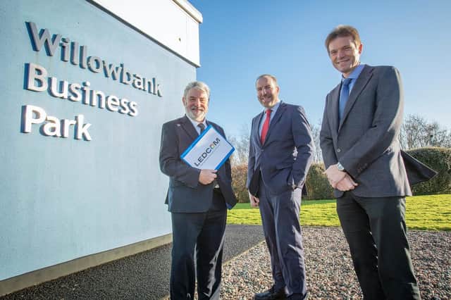Confirming Kilwaughter’s further £90K cash injection to LEDCOM and the official extension of the partnership for the next three years is Kilwaughter Minerals Director, Simon McDowell, pictured with LEDCOM Chairman, Dr Norman Apsley OBE and CEO, Ken Nelson MBE.