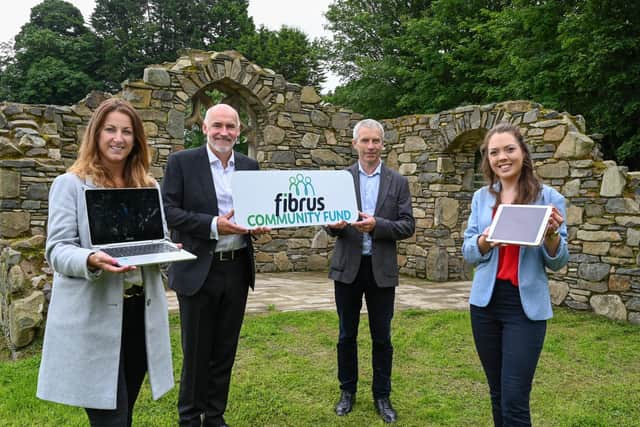 Pictured at the launch in are Kirsty McMullen, Community Foundation for Northern Ireland, David Armstrong, Fibrus, Nicholas McCrickard, County Down Rural Community Network and Gemma Dougherty, Fibrus.