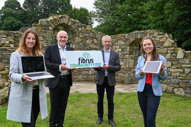 Pictured at the launch in are Kirsty McMullen, Community Foundation for Northern Ireland, David Armstrong, Fibrus, Nicholas McCrickard, County Down Rural Community Network and Gemma Dougherty, Fibrus