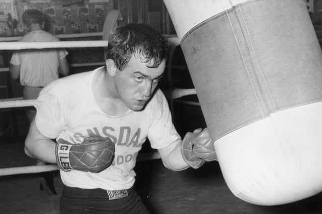 21st December 1961:  John Caldwell, the world bantamweight champion from Belfast, training at the Thomas A'Beckett gymnasium in London, for his title fight against Eder Jofre.  (Photo by Central Press/Getty Images)
