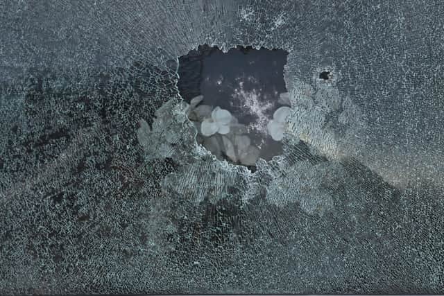 Damaged caused after shot fired at house in Portadown, Co Armagh. Photo Pacemaker.