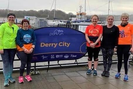 Emer Thompson, Bernie Drain, Deborah Archibald, Amanda Scott & Lorraine Abernethy at Derry City Parkrun