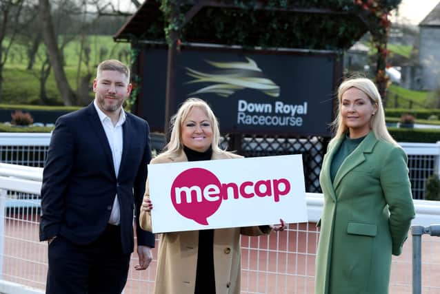 Down Royal Racecourse has announced Mencap Northern Ireland as their official charity partner of the year, with its annual fundraiser set to return in summer 2022. Pictured, left to right, Sean Conlon, fundraising product lead at Mencap NI, Marian Nicholas, chairperson of Mencap special events committee and Emma Meehan, chief executive of Down Royal Racecourse