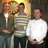 The Tom, Dick and Harry team who played during the charity darts night at Portstewart Football Club. From left, William Hill, Alastair Watt, Chris McVicker and Brian McGinn. CR2-149PL